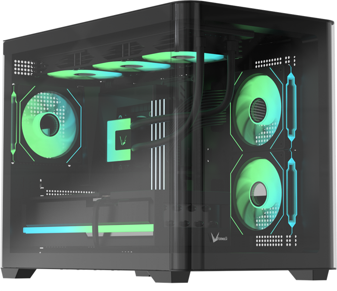 Formula V Line Crystal U2M Floe Black, MATX, TYPE-C*1, USB3.0*1, Curved Glass, SIDE 2x FLOE ARGB, REAR 1x FLOE ARGB