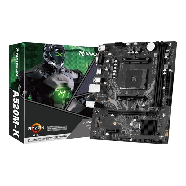 MAXSUN MS-Challenger A520M-K, AM4, A520, 2*DDR4, 3*SATA 3.0, 2*M.2, 2*USB 3.2, 4*USB 2.0, 1*PCIE 16, 1*PCIE 1, HDMI+VGA, mATX