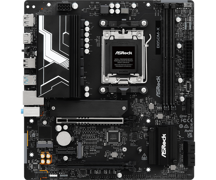 ASROCK B850M-X R2.0, AM5, B850, 2*DDR5, 4*SATA, 2*M.2, 2*USB 2.0, 3*USB 3.2, Type-C, 2*PCIx16, 1*M.2 (Key E), HDMI+DP, mATX