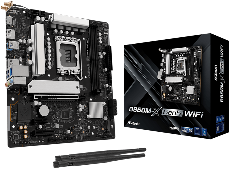 ASROCK B860M-X Gen5 WiFi, LGA1851, B860, 2*DDR5, 4*SATA, 2*M.2, 3*USB 3.2, 2*USB 2.0, Type-C, 2*PCIx16, 1*M.2 (Key E), HDMI+DP, mATX
