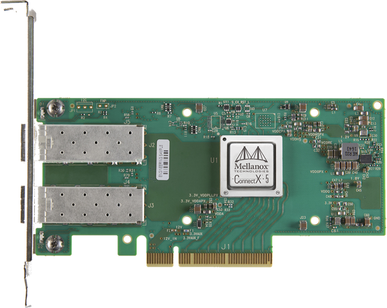 Mellanox ConnectX-5 EN network interface card, 25GbE dual-port SFP28, PCIe Gen 3.0 x8, UEFI Enabled (x86/Arm), tall bracket, (analog MCX512A-ACAT) 1 year