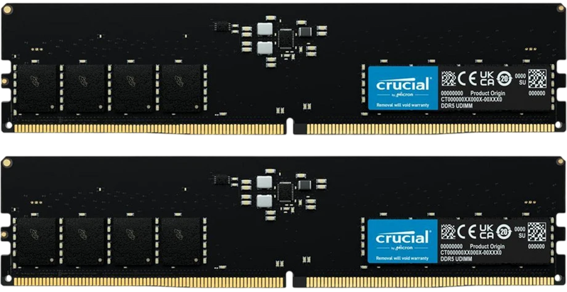 Crucial by Micron  DDR5-5600   64GB Kit (2x32GB)  UDIMM CL46 Black 1.1V, 1 Year Warrаnty