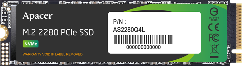 Apacer SSD AS2280Q4L 1TB M.2 2280 PCIe Gen4x4, R3600/W3000 Mb/s, 3D NAND, MTBF 1.5M, NVMe 1.4, 600TBW, Retail, 3 years (AP1TBAS2280Q4L-1)