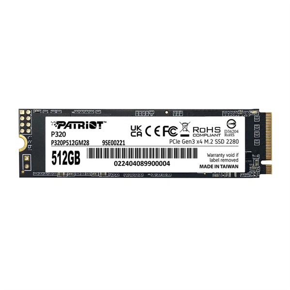 Patriot SSD P320 512GB M.2 2280 NVMe PCIe 3.0 x4 R3000/W2200 TBW 240TB 3D NAND