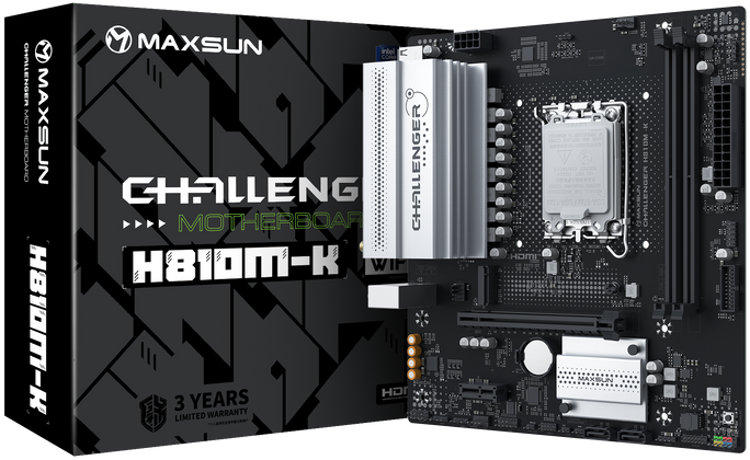 MAXSUN MS-Challenger H810M-K WIFI, H810, LGA1851,  2*DDR5, 2*SATA3, 1*M.2, USB 3.2, USB 2.0, 1*PCIEx16, 1*PCIEx1, HDMI+DP, mATX