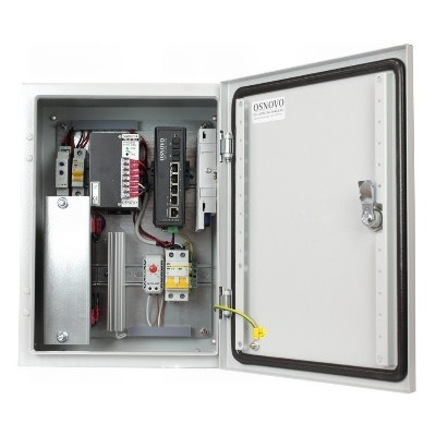 OSNOVO OS-34TB1(SW-80402/IL) Уличный управляемый (L2) коммутатор с термостабилизацией и резервным питанием на базе уличной станции OSNOVO OS-34TB1. Порты: 4 x GE (10/100/1000Base-T) с PoE (до 30W) + 2