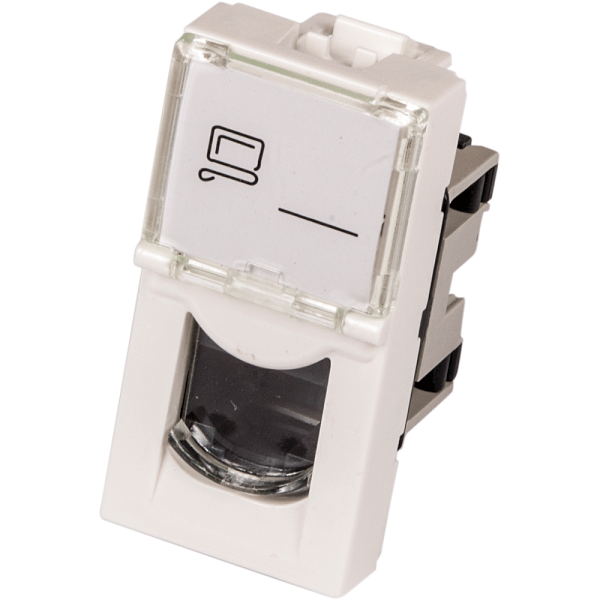 Вставка Mosaic 22.5x45, RJ-45 UTP, кат.5e, со шторкой и увеличенным окном маркировки, белая