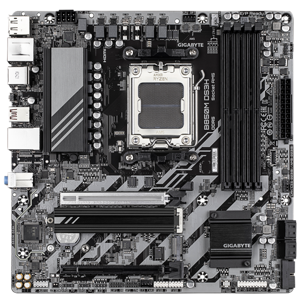 GIGABYTE B850M DS3H, AM5, B850, 4*DDR5, 4*SATA, 2*M.2, 3*USB 3.2, 4*USB 2.0, Type-C, 1*PCIx16, 1*PCIx1, 2*DP+HDMI, mATX