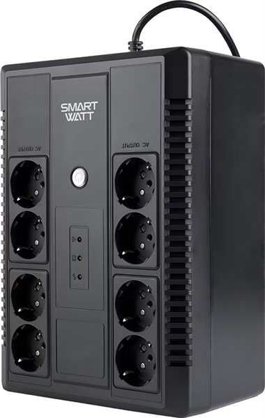 SMARTWATT ИБП линейно-интерактивный, 650/360 ВА/Вт, напольный, LED дисплей, USB, RJ11/45, розетки Shuko - 8 шт., встр. АКБ 1*7 Ач (3703020270004)