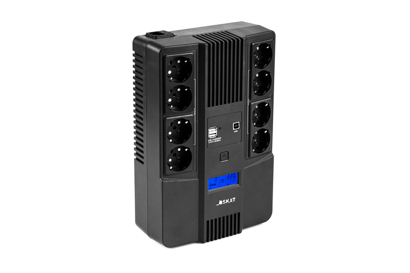 (8934) SKAT-UPS 1000-AID-IN-1X9-8 ИБП 220В 600Вт,LCD,АКБ 1x 9Ач,line interactive, мод.синус, 8хSchuko,1xUSB