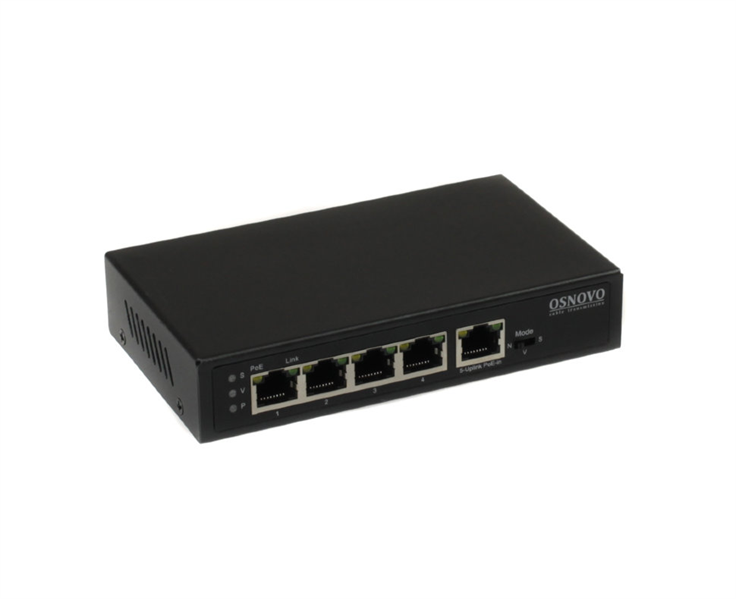 OSNOVO SW-8050/D PoE Коммутатор/удлинитель Gigabit Ethernet на 5 портов c питанием по PoE. Расстояние передачи данных + PoE - 100м. Порты: 4 х GE (10/100/1000 Base-T) с поддержкой PoE, GE (10/100/1000