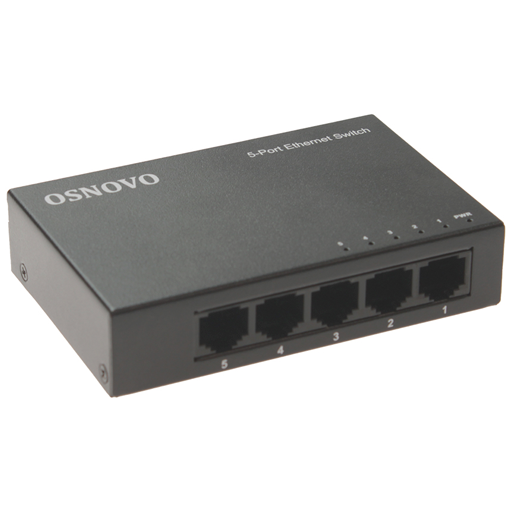 OSNOVO SW-5F Неуправляемый коммутатор Fast Ethernet на 5 портов. Порты: 5 x FE (10/100Base-TX). Auto MDI/MDIX Встроенная грозозащита 2кВ. В комплекте БП DC12V(1A). Размеры (ШхВхГ): 100 x 23 x 65мм. Ра