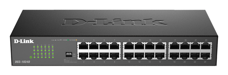 D-Link Неуправляемый коммутатор, 24x1000Base-T, защита от статического электричества до 1 кВ, корпус металл