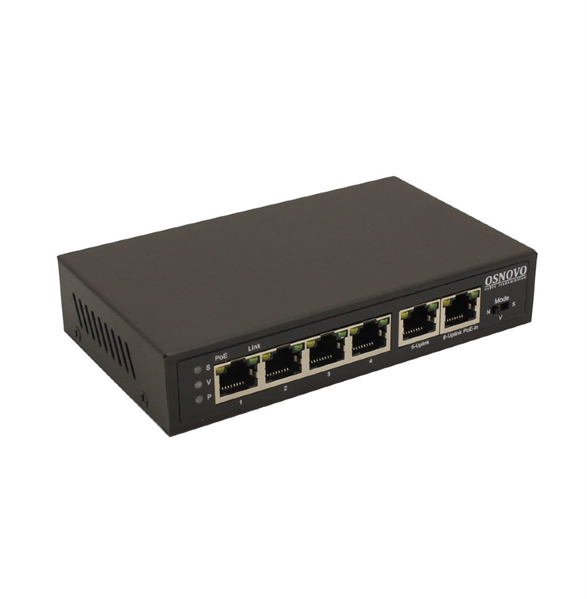 OSNOVO SW-20600/D PoE Коммутатор/ удлинитель Fast Ethernet на 6 портов с питанием по PoE. Порты: 4 х FE (10/100 Base-T) с поддержкой PoE, 1 x FE (10/100 Base-T) Uplink с поддержкой питания по PoE (до