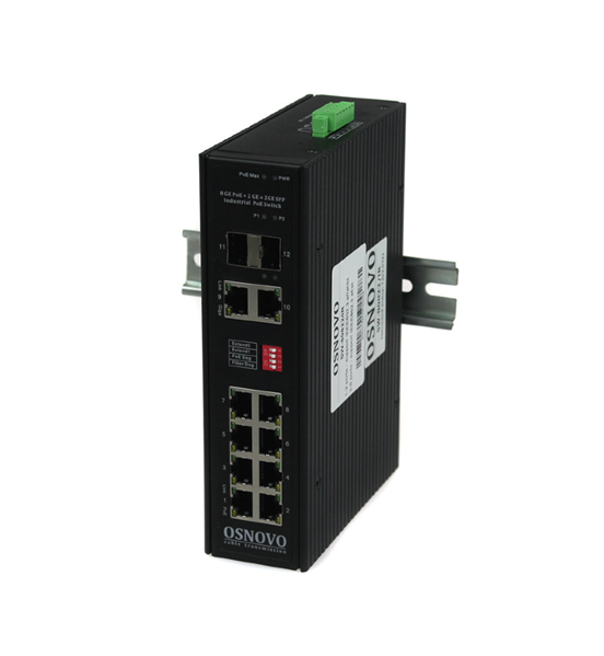 OSNOVO SW-80822/IR Промышленный PoE коммутатор Gigabit Ethernet на 10 портов. Порты: 2 x GE (10/100/1000Base-T) с PoE BT (до 90W) + 6 x GE (10/100/1000Base-T) с PoE (до 30W) + 2 x GE RJ45 (10/100/1000