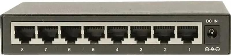 OSNOVO SW-70800 Коммутатор Gigabit Ethernet на 8 RJ45 портов. Порты: 8 x GE (10/100/1000Base-TX). Изоляция портов (VLAN). Auto MDI/MDIX Встроенная грозозащита 3кВ. В комплекте БП DC12V(1A). Размеры (Ш