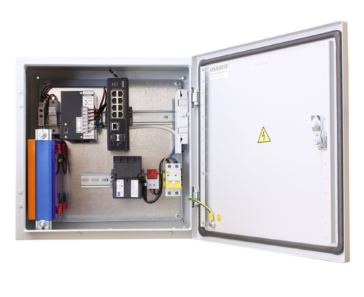 OSNOVO OSS-44TB1(SW-60812/I) Уличный коммутатор в корусе из нержавеющей стали с термостабилизацией и резервным питанием на базе уличной станции OSNOVO OSS-44TB1. Порты: 6 x FE (10/100Base-T) с PoE (до