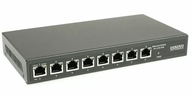 OSNOVO SW-8D-1(120W) PoE коммутатор 2.5G Ethernet на 8 RJ45 портов. Порты: 1 x 2.5G (10/100/1000/2500Base-TX) с PoE (до 90W, A+B) + 7 x 2.5G (10/100/1000/2500Base-TX) с PoE (до 30W). Соответствует ста