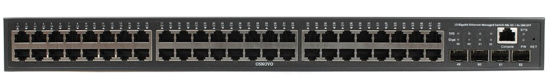 OSNOVO SW-48G4X-1L Управляемый L3 коммутатор Gigabit Ethernet на 48xRJ45 + 4x10G SFP+ Uplink. Порты: 48 x GE (10/100/1000Base-T) + 4 x 1G/10G SFP+ Uplink, Консольный порт, Уровень управления L3 (Full