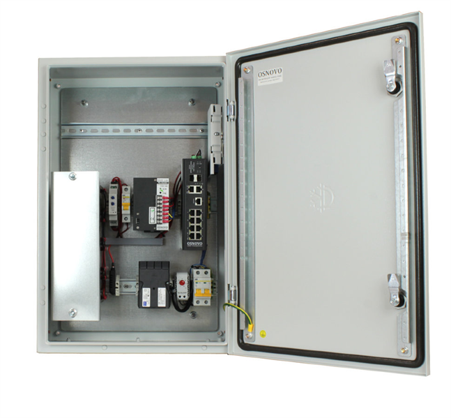OSNOVO OS-46TB1(SW-80822/ILR) Уличный управляемый (L2+) коммутатор на 12 портов с термостабилизацией и резервным питанием на базе уличной станции OSNOVO OS-46TB1. Порты: 2xGE (10/100/1000Base-T) с PoE