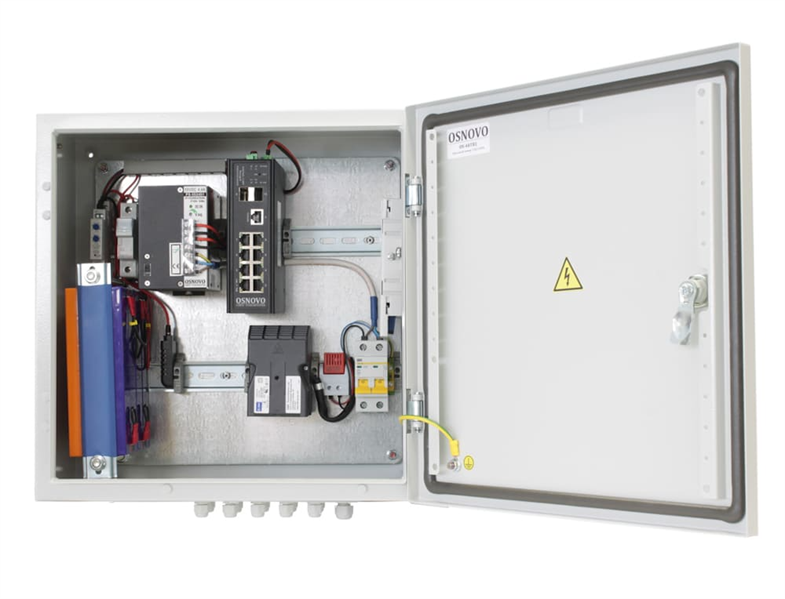 OSNOVO OS-44TB1(SW-80802/ILS(port 90W)) Уличный управляемый (L2+) коммутатор на 10 портов с термостабилизацией, резервным питанием и функцией мониторинга температуры/влажности/напряжения на базе уличн