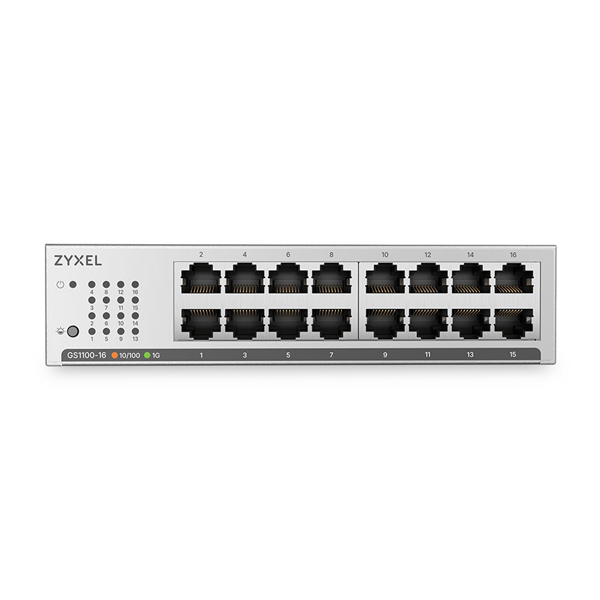 Web Smart L2 коммутатор Zyxel GS1100-16, 16xRJ-45: 1G, rack 19", бесшумный