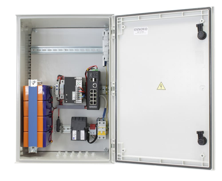 OSNOVO OSP-46TB1(SW-80802/ILS(port 90W)) Уличный управляемый (L2+) коммутатор на 10 портов с термостабилизацией, резервным питанием и функцией мониторинга температуры/влажности/напряжения на базе улич