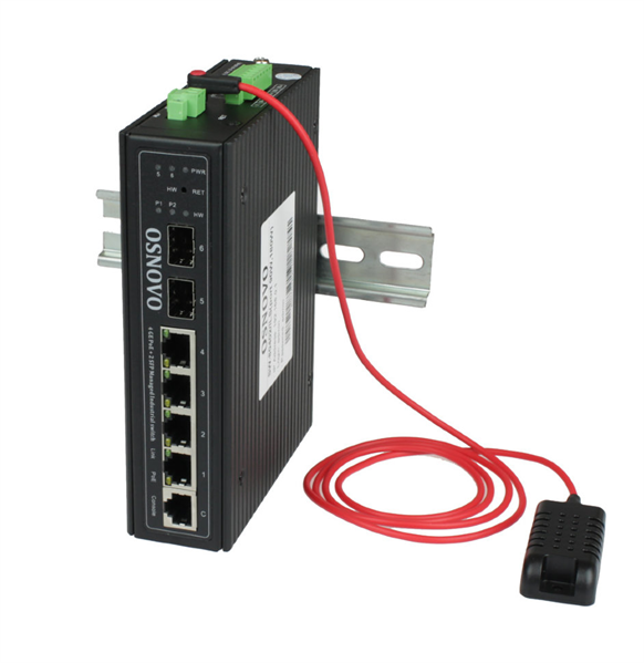 OSNOVO SW-80402/ILS(port 90W,180W) Промышленный управляемый (L2+) HiPoE коммутатор Gigabit Ethernet на 4GE PoE + 2GE SFP порта с функцией мониторинга температуры/ влажности/ напряжения. Порты: 1 xGE (