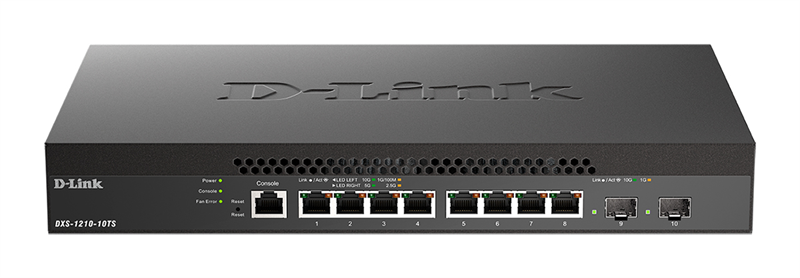 D-Link Управляемый L2+ коммутатор, 8x10GBase-T, 2x10GBase-X SFP+, CLI, Web-интерфейс, SNMP, консольный порт RJ-45