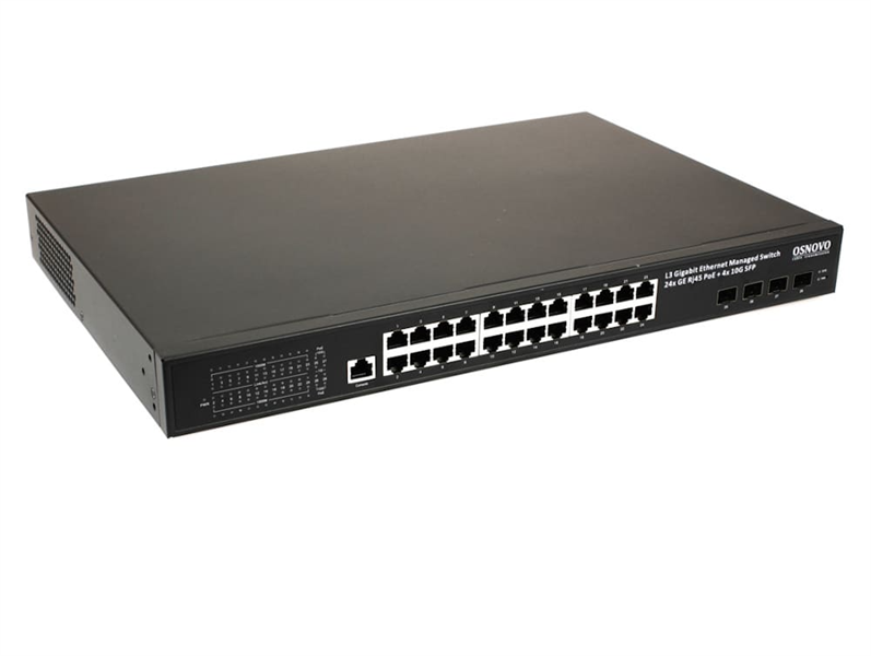 OSNOVO SW-24G4X-1L-I Промышленный управляемый L3 PoE коммутатор на 24xGE RJ-45 c PoE + 4х10G SFP+ порта. Порты: 2 x GE (10/100/1000 Base-T) с PoE (до 90W, A+B) + 22 x GE (10/100/1000 Base-T) с поддерж
