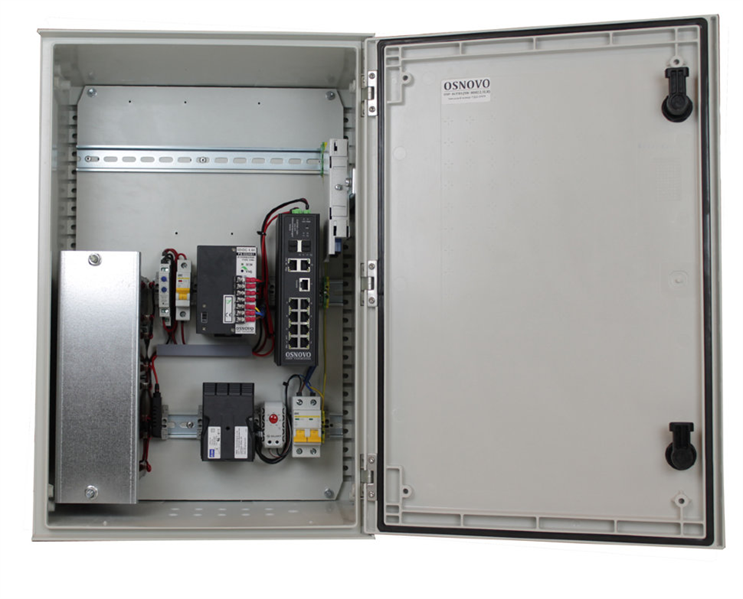 OSNOVO OSP-46TB1(SW-80822/ILR) Уличный управляемый (L2+) коммутатор на 10 портов с термостабилизацией и резервным питанием на базе уличной станции OSNOVO OSP-46TB1. Порты: 8 x GE (10/100/1000Base-T) с
