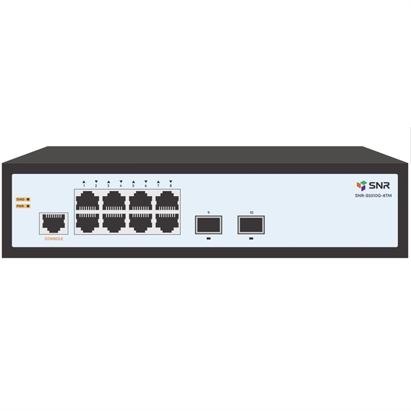 SNR Управляемый коммутатор уровня 2, 8 портов 10/100/1000Base-T, 2 порта 1/2.5G SFP, встроенный БП ~220V AC