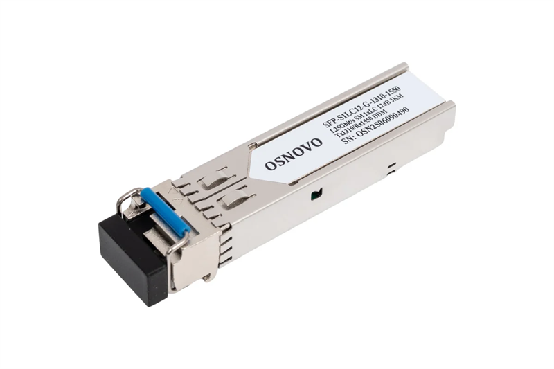 OSNOVO SFP-S1LC12-G-1310-1550 Оптический SFP Модуль. Одно волокно Single Mode. Скорость: до 1,25 Гбит/c. Тип разъема: LC. Оптический бюджет: 12дБ. Расстояние передачи - до 3км. Рабочая длина волны,нм