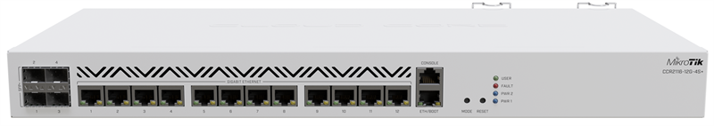 MikroTik Cloud Core Router 2116-12G-4S+ with Amazon Annapurna Labs Alpine v3 AL73400 CPU (16-cores, 2GHz per core), 16GB RAM, 4xSFP+ cage, 13xGbit LAN, 1U rackmount case, (repl.CCR1036-12G-4S)