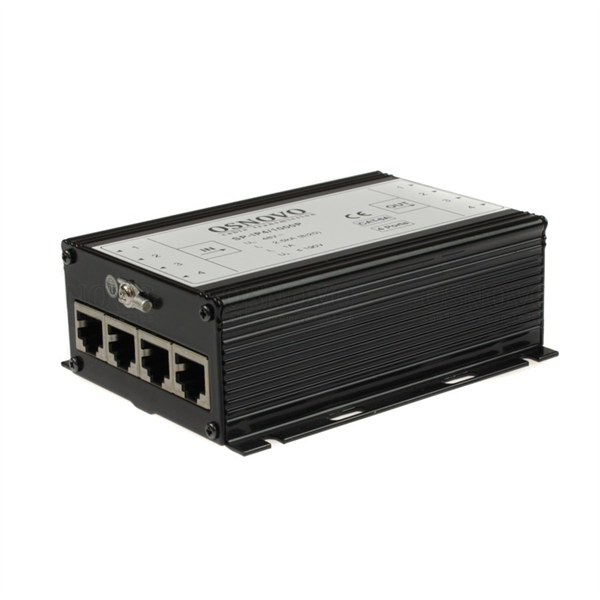 OSNOVO SP-IP4/1000P Устройство грозозащиты для локальной вычислительной сети на 4 порта (скорость до 1000 Мб/с) с защитой линий PoE (af/at, методы A + B, контакты 1/2, 3/6, 4/5, 7/8) Двухступенчатая з