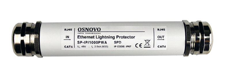 OSNOVO SP-IP/1000PWA Уличное устройство грозозащиты для локальной вычислительной сети (скорость до 1000 Мб/с) с защитой линий PoE (af/at, методы A + B, контакты 1/2, 3/6, 4/5, 7/8). Двухступенчатая за