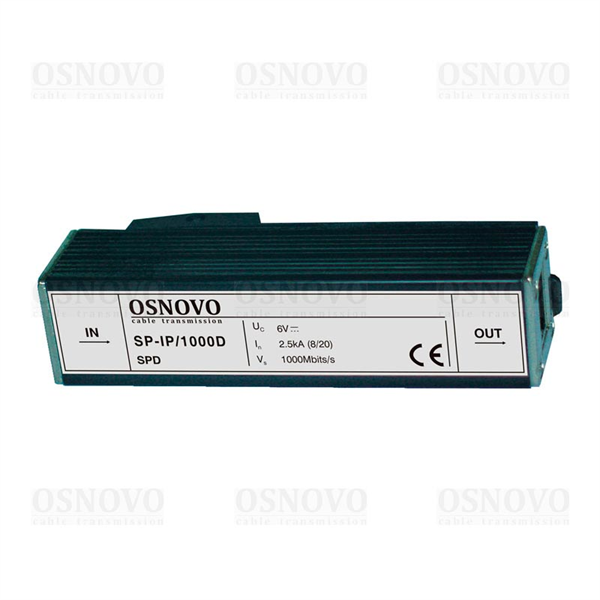 OSNOVO SP-IP/1000D Устройство грозозащиты для локальной вычислительной сети (скорость до 1000 Мб/с). Двухступенчатая защита. Максимальное длительное рабочее напряжение (Uс) DC6V. Номинальный ток разря