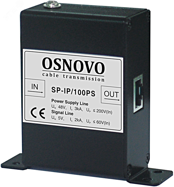 OSNOVO SP-IP/100PS Устройство грозозащиты для локальной вычислительной сети (скорость до 100Мбит/с) с защитой линий PoE (af/at, метод B, контакты 4/5, 7/8), двухступенчатая защита. 1 вход (RJ45-мама),
