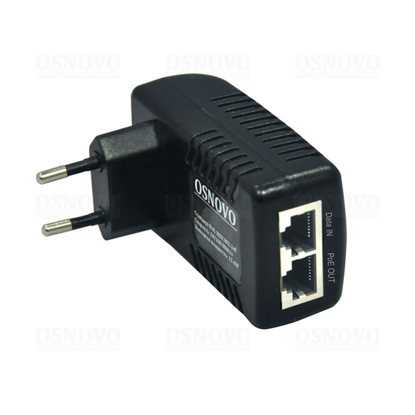OSNOVO Midspan-1/151 PoE-инжектор Fast Ethernet на 1 порт. Соответствует стандартам PoE IEEE 802.3af. Автоматическое определение PoE устройств. Мощность PoE на порт - до 15.4W. Вх. 1 x RJ45(10/100 Bas