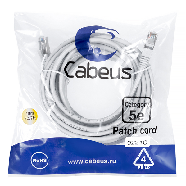 Патч-корд Cabeus PC-FTP-RJ45-Cat.5e-15m FTP, кат. 5е, 15м, экранированный, серый