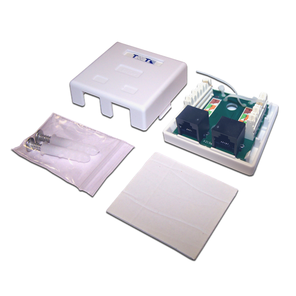 Настенная розетка, 1 порт RJ-45 категории 5е и 1 порт RJ-12, UTP, белая