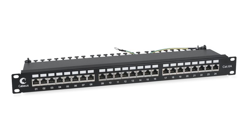 Cabeus PL-24-Cat.6a-SH-Dual IDC Патч-панель 19" (1U), 24 порта RJ-45, категория 6a, полностью экранированная, с задним кабельным организатором