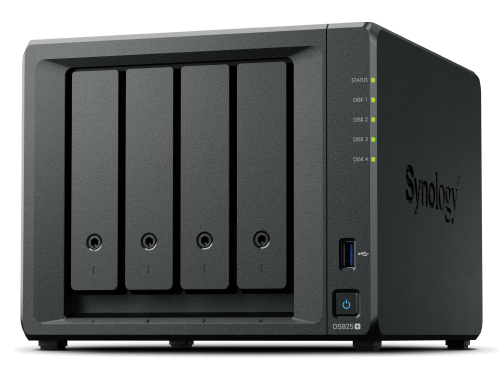 Synology QC 2,2GhzCPU/4Gb(32)/RAID0,1,10,5,6/4HP HDD SATA(3.5', 2.5')upto 9hp HDD (1xDX525)/2xM.2 NVMe/2xUSB3.2/2x2.5GbE/iSCSI/1xPS/1YW repl DS923+