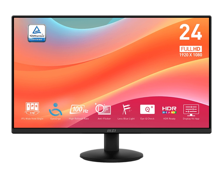 MSI PRO MP242L 23.8" 16:9 FHD(1920x1080) IPS Flat,1ms(MPRT),1000:1,100M:1,250nits,178/178,HDMI 1.4,DP 1.2,Tilt,100Hz,Black,1y war-ty
