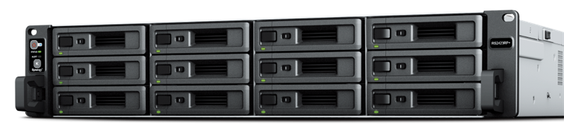 Synology 2U/12bay QC 3,35GhzCPU/8Gb(32)/RAID0,1,10,5,6/upto 24HDD (1xRX1223RP)/2xUSB3.2/1xMini-SAS/2xGigEth/2x10Geth/1xExpslot/iSCSI/1YW/no rail