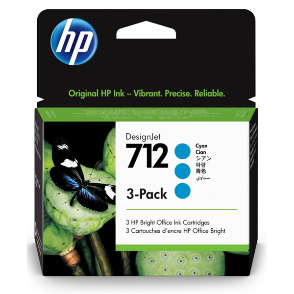 Cartridge HP 712 для DJ T230/T630/T650/Studio, голубые, тройная упаковка 3ED67A (3*29мл)
