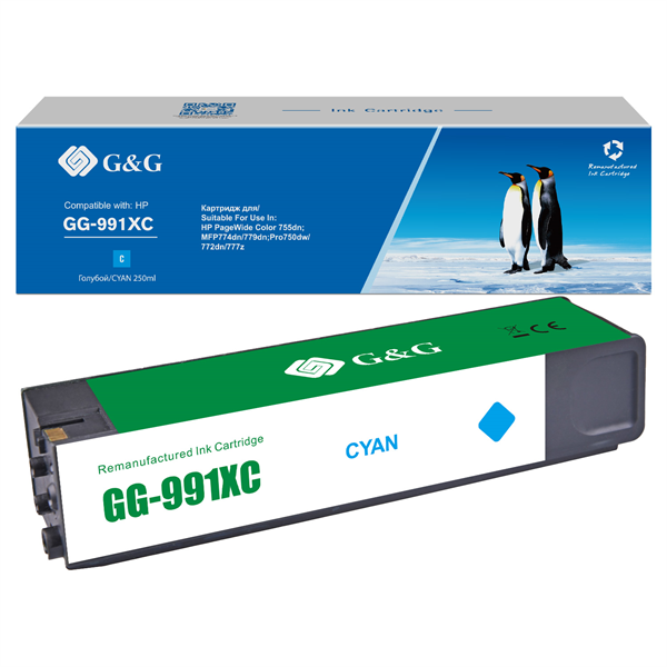 Cartridge G&G 991X для HP PageWide Managed 16 000 стр. голубой аналог X4D10AC, M0K06XC, M0J90AE  гарантия 36 мес.
