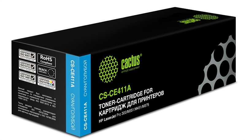 Cactus CS-CE411A CE411A голубой (2600стр.) для HP LJ Pro 300/M351/M451/M375