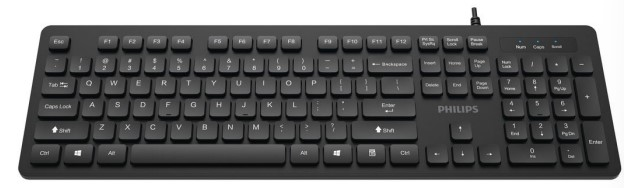 Philips Проводная Клавиатура SPK6264, USB 2.0 104 клав, русская заводская раскладка, чёрный