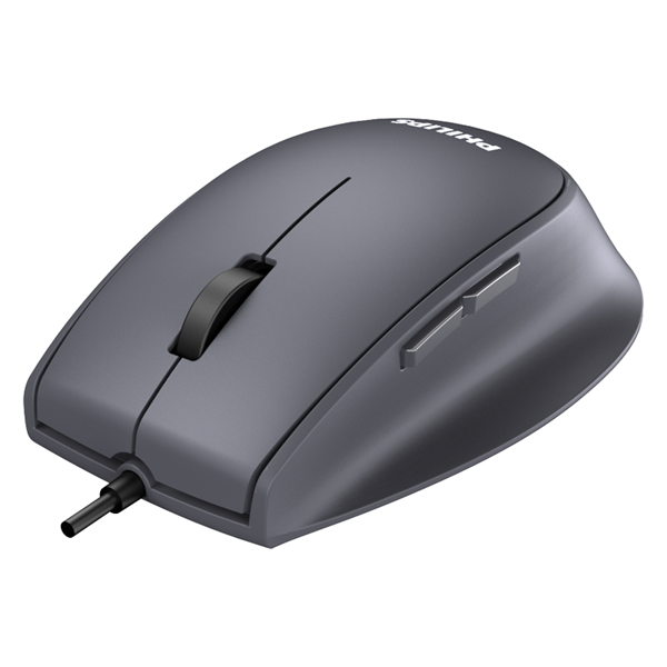 Philips Проводная Мышь SPK7327, 5 кноп., USB 2.0, 1600dpi, бесшумная, Чёрный